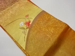 金彩曲線に枝葉・花模様刺繍名古屋帯